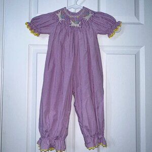 Remember Nguyen Smocked Purple/White Gingham Unicorn Romper Size 9M